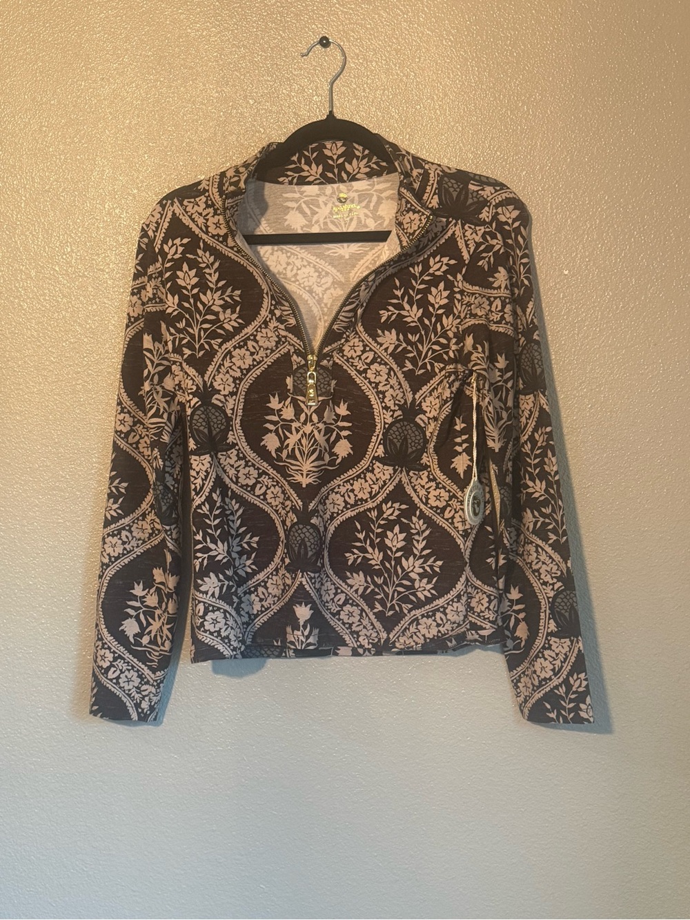 Spartina 449 Black and Cream Half-Zip Botanical Print Jacket